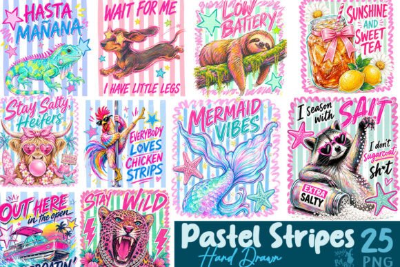 Download Pastel Stripes Hand Drawn Bundle - Hand drawn Collection