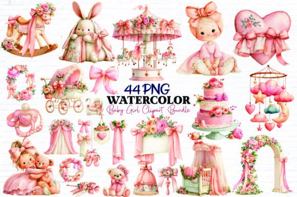 Download Watercolor Baby Girl Clipart Bundle - Baby girl clipart Collection