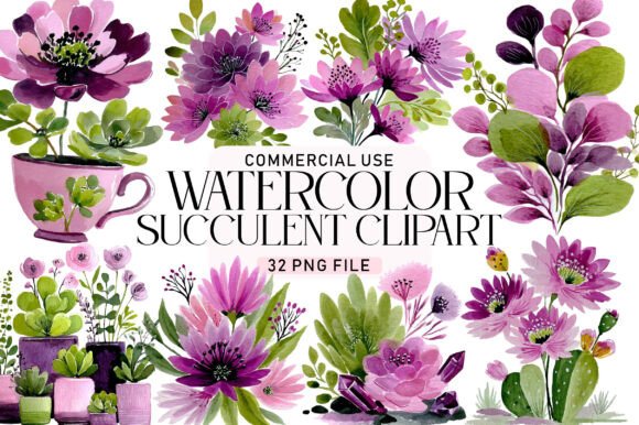 Download Watercolor Succulent Clipart Mix &amp; Match - Succulent Collection