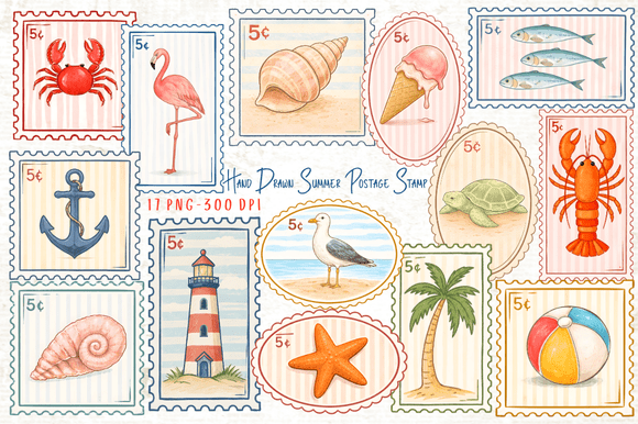 Download Hand Drawn Summer Postage Stamp Clipart - Hand drawn Collection