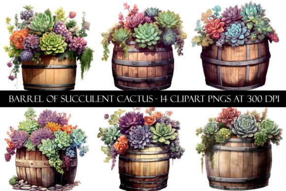 Download Barrel of Succulent Cactus Clipart - Succulent Collection