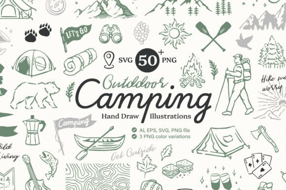 Download Outdoor Camping Hand Drawn Illustrations - Hand drawn Collection